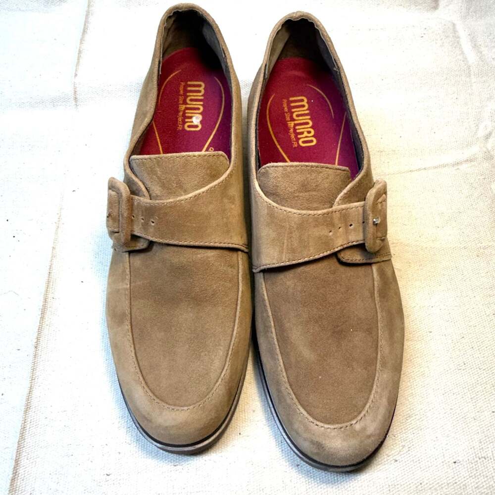 Munro Winslow Suede Monk Strap Loafers Fawn Brown Size 8M